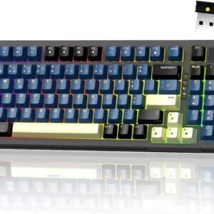 Hivento Teclado Mecânico, 2.4GHz/USB-C/BT5.0, Retroiluminação RGB,Teclado Sem Fio Hot-Swappable com Botões, Bateria 4000mAh, Teclas PBT, Interruptores Vermelhos