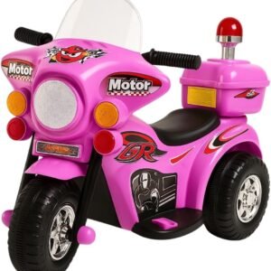 Mini Moto Elétrica 6v Polícia Menina Com Luz Som E Baú Rosa
