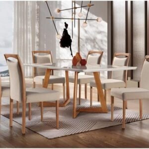 Conjunto Sala de Jantar Mesa Madeira Maciça 6 Cadeiras Safira Mobilare Imbuia Natural/off White/imbuia Natural