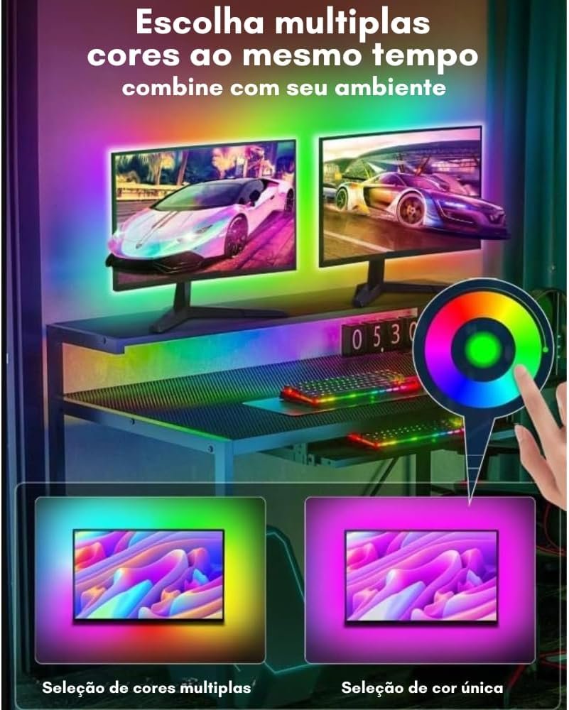 Fita LED RGB 5 Metros Com Controle Remoto, Sensor de Som, As Luzes Acompanham a Música, Entrada USB, Perfeita Para Salas de TV, Setup Gamer, Quartos, Bares e Festas, Decoração, Controle de Cores - Imagem 3