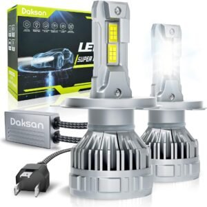 Kit Ultra Lâmpada LED Daskan H4 36000LM 6500K Branco Frio, 2 Lâmpadas 100W Super Brilho com Canceller e Reator, IP68, 12-24V, Cinza