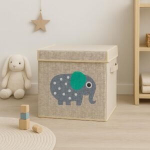 Caixa Organizadora Infantil Brinquedos Linho Tampa Baú Animal Box Oky’s (ELEFANTE)