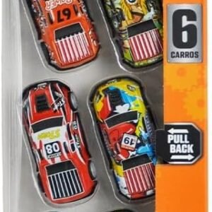 Kit com 6 Mini Carrinhos Sport Pull Back Metal 7,5cm DM Collection