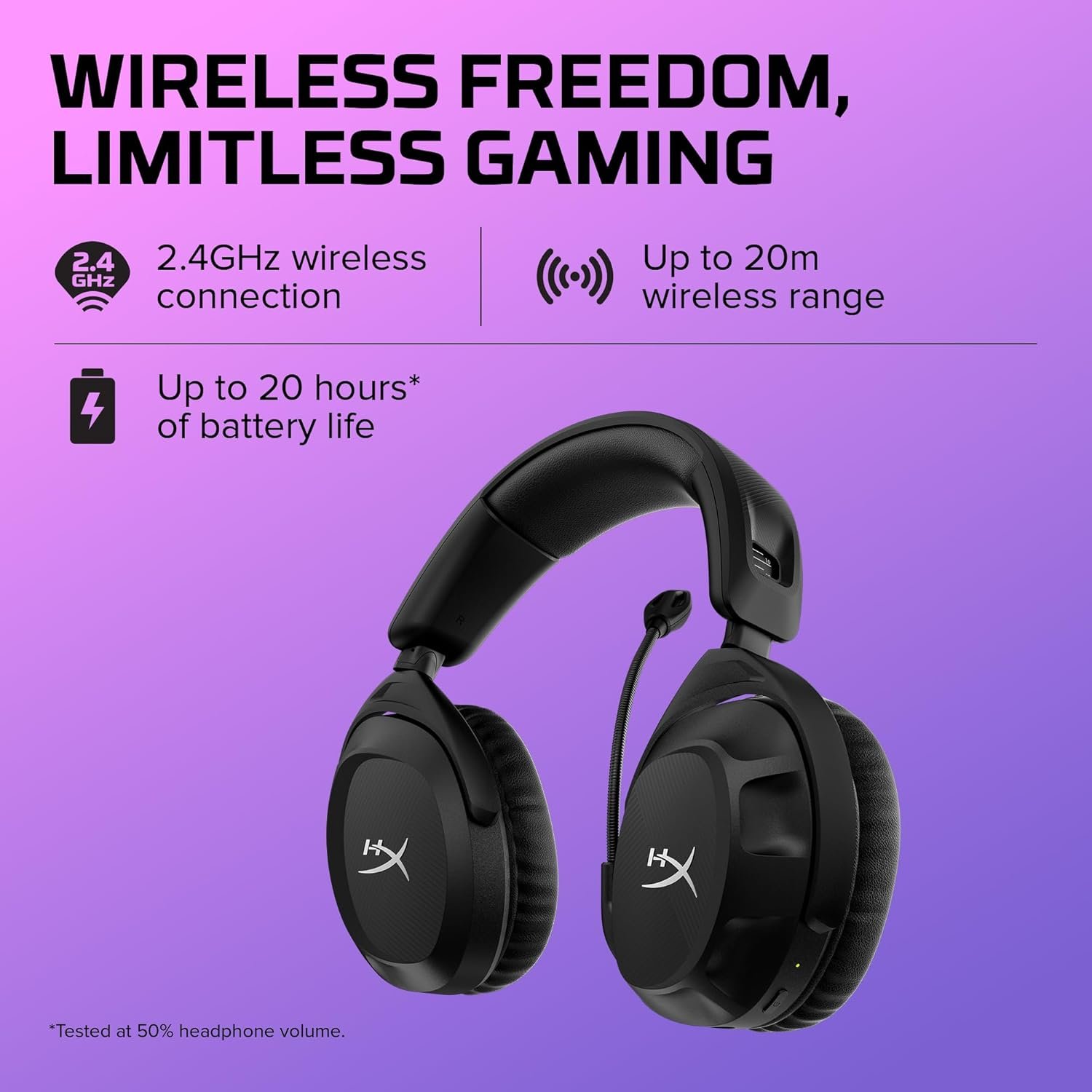 Headset Wireless HyperX Cloud Stinger 2 – Áudio Espacial DTS, Conexão 2,4 GHz, Bateria 20H, Conforto HyperX, Microfone Dobrável, Para Jogos e Streaming, Preto (676A2AA) - Imagem 2