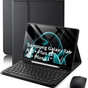 Capa teclado para Galaxy Tab A11 Plus /A9 Plus Samsung Tablet A11+ / A9+ 11 Polegadas 2025/2023, mouse e capa fina com teclado destacável e suporte para S Pen – Preto