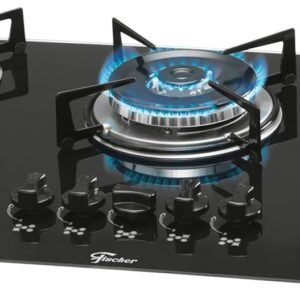 FISCHER COOKTOP À GÁS 5 BOCAS TRIPLA CHAMA MESA VIDRO PRETA BIVOLT 1743-5733