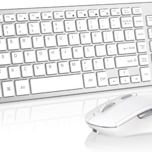 Combo de teclado e mouse sem fio – recarregável, silencioso, design compacto com teclado numérico, receptor USB de 2,4 GHz, conjunto de teclado fino e mouse ergonômico para Windows, desktop, PC,