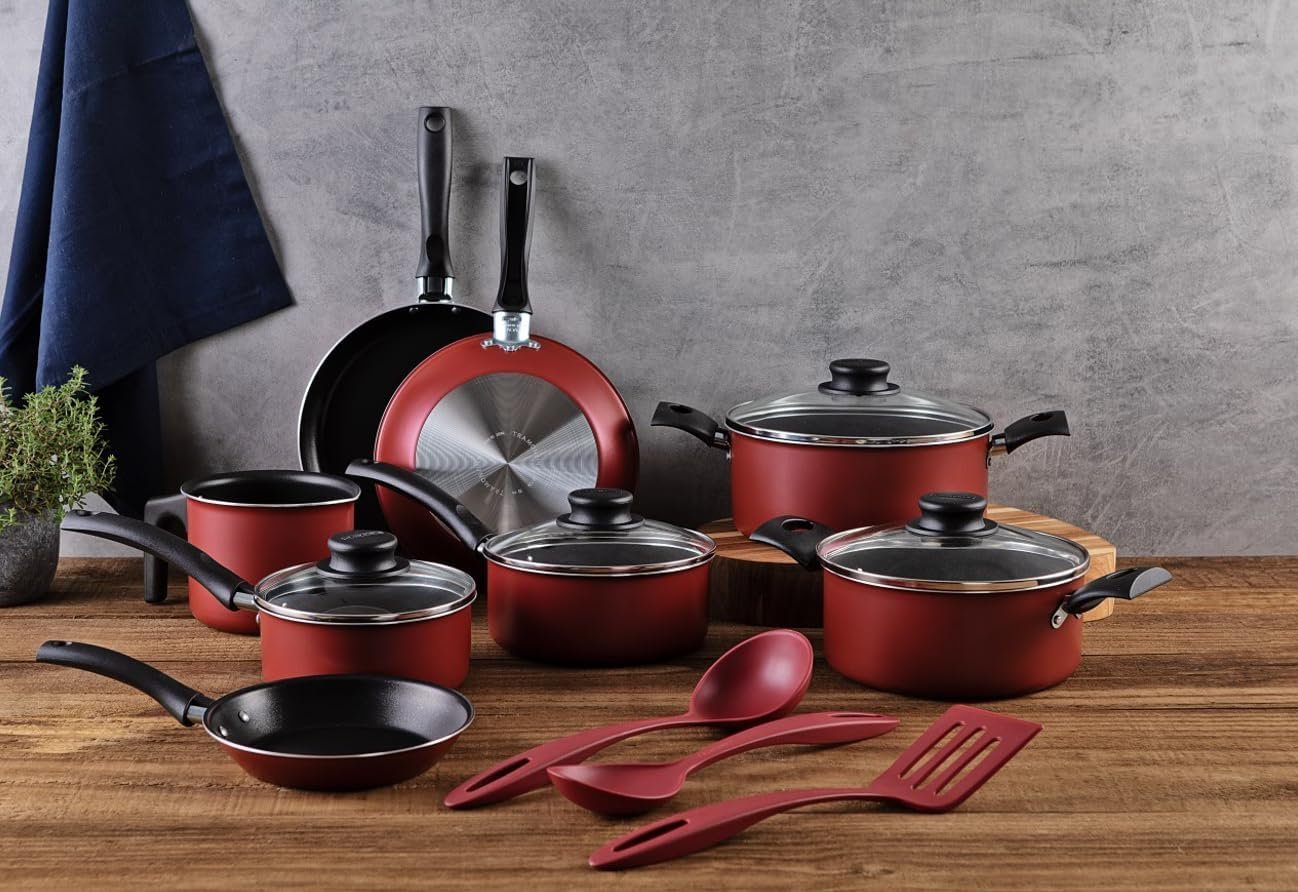 Jogo de Panelas Tramontina Turim em Alumínio com Revestimento Interno e Externo em Antiaderente Starflon Max Vermelho 11 Peças - Imagem 2