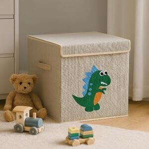 Caixa Organizadora Infantil Brinquedos Linho Tampa Baú Animal Box Oky’s (DINOSSAURO)