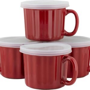 10 Strawberry Street Caneca de sopa de 473 ml com tampa, conjunto de 4, vermelha 10 Strawberry Street Caneca de sopa de 473 ml com tampa, conjunto de 4, vermelha