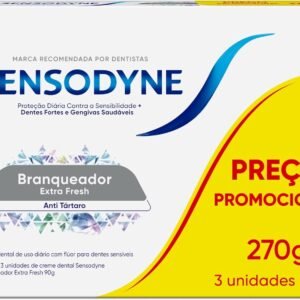 Sensodyne Creme Dental Branqueador Extra Fresh com Flúor, Leve 3 e Pague 2, Anti Tártaro, Contra Sensibilidade, 90g cada