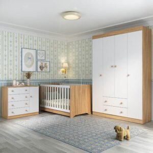 Quarto de Bebê Completo Berço Americano 3 em 1 Encanto Multimóveis Mp4581 Madeirado/branco