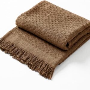 Decolab Manta para Sofá em Algodão com Franjas Artesanais | Cobertor Decorativo para Sofa, Poltrona e Cama | Estilo Boho Chic (Caramelo)