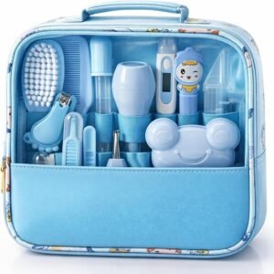 Kit Higiene e Cuidados para Bebê Recém-Nascido com Bolsa, 13 Peças, Termômetro, Aspirador Nasal e Cortador de Unhas – Azul (AZUL)