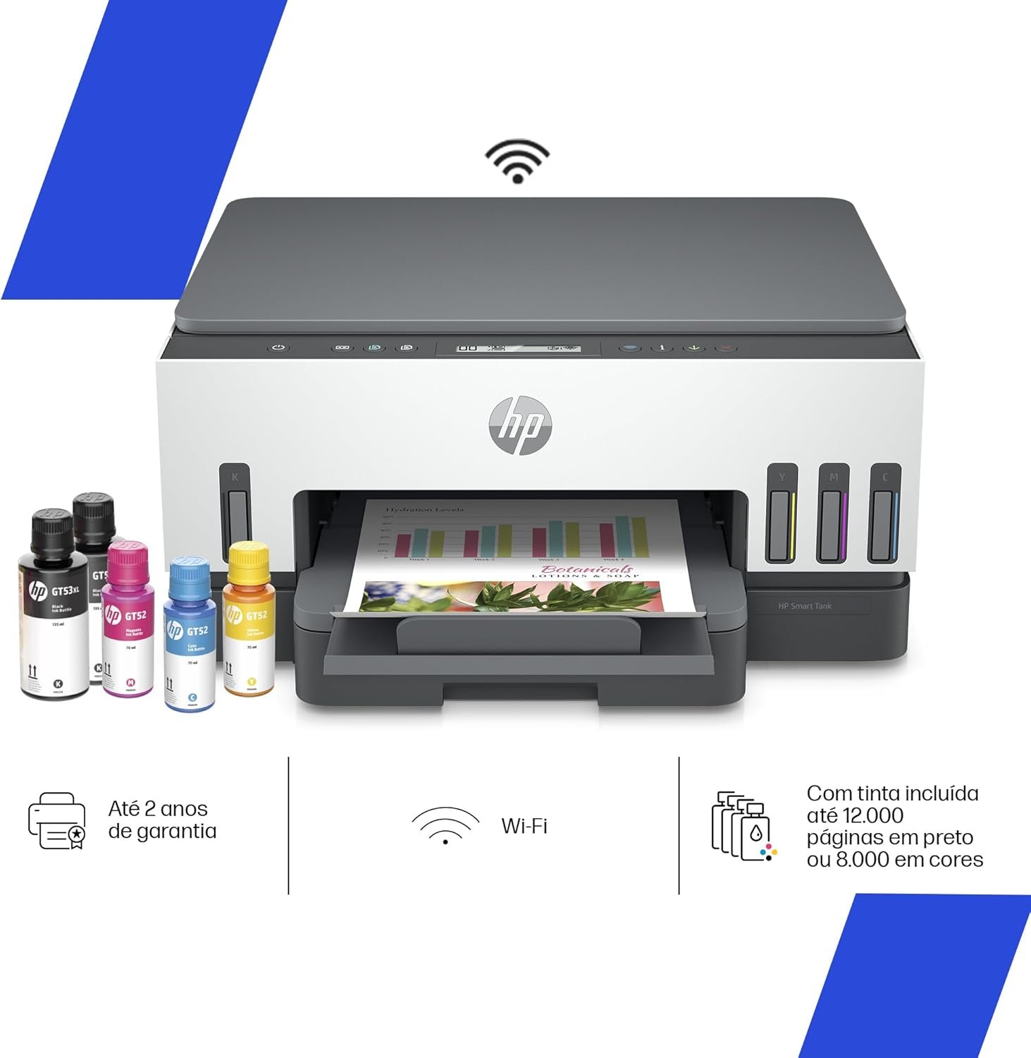 Impressora Multifuncional HP Smart Tank 724 Tanque de Tinta Colorida Wi-Fi Scanner Duplex. Funções: Imprimir, Copiar, Digitalizar. Cor: Branco (2G9Q2A) - Imagem 4