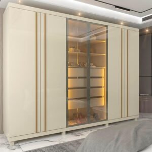 Guarda-roupas Casal 6 Portas com Pés e Led Absolut New Reflecta 100% Mdf Off White