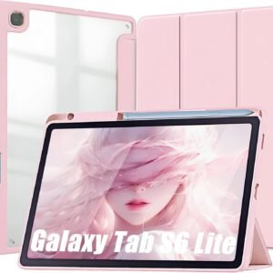 Capa para Samsung Galaxy Tab S6 Lite 10.4″ 2024 e 2022 e 2020. Capinha Protetora Fina capa Traseira Transparente com Suporte para Lápis Anti-Impacto Auto Sleep Tampa Magnética – Rosa