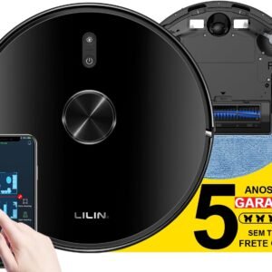 LILIN Robô aspirador de pó X6 com navegação LIDAR, 110/220V Bivolt, Aspirador e esfregão 3 em 1, Conexão WiFi, Salve vários mapas, Recarga automática e retoma a limpeza, Fronteira Virtua, Do Brasi