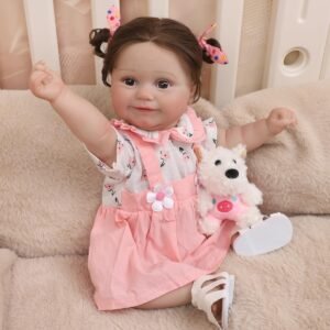 Bebê Reborn Silicone Boneca Menina Realista Olhos Castanhos 48cm Pode Tomar Banho