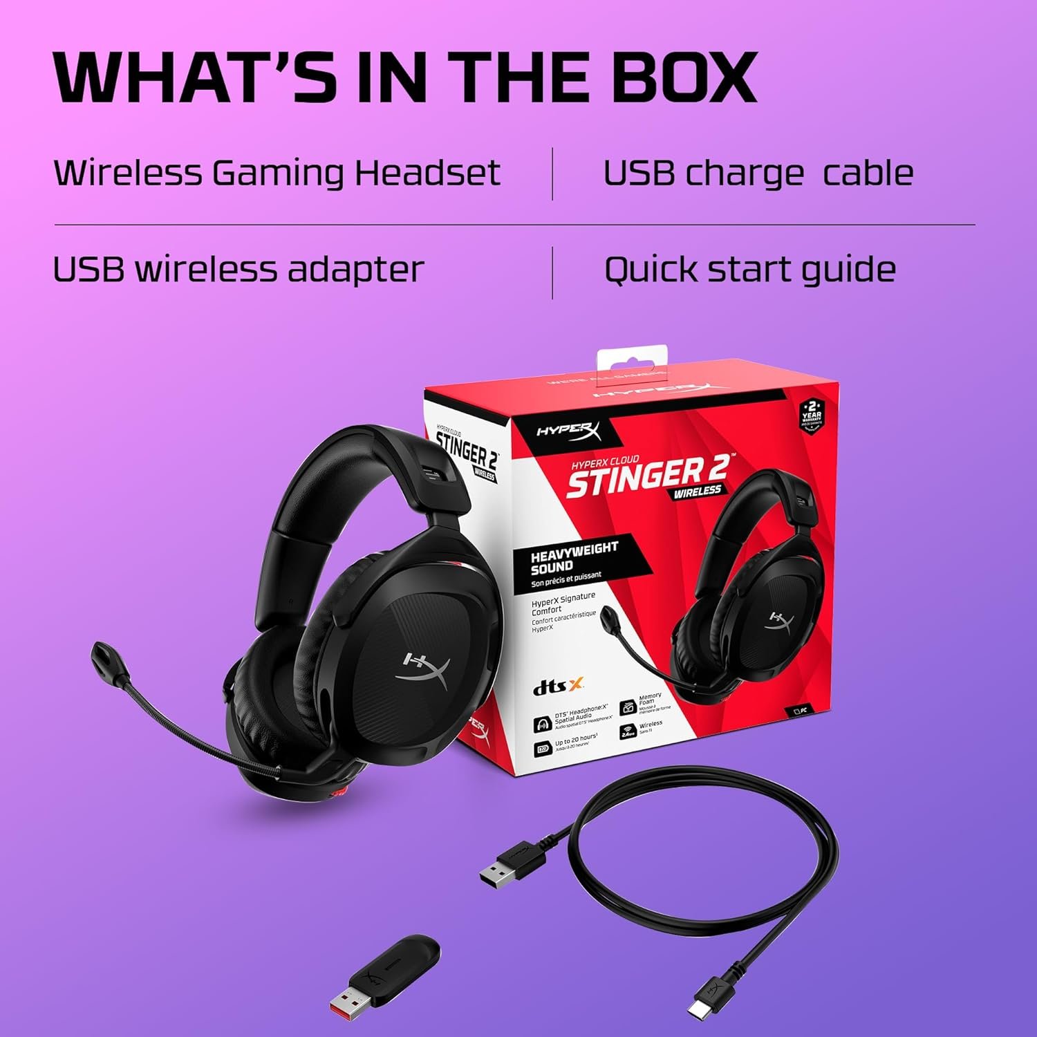 Headset Wireless HyperX Cloud Stinger 2 – Áudio Espacial DTS, Conexão 2,4 GHz, Bateria 20H, Conforto HyperX, Microfone Dobrável, Para Jogos e Streaming, Preto (676A2AA) - Imagem 7