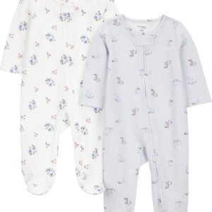 Macacão de dormir para bebês 2-way Zip Thermal Footed Sleep and Play, Pack of 2 Simple Joys by Carter’sUnisex Bebê