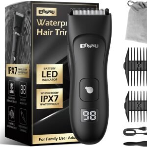 ENSSU – Aparador Elétrico para Homens, com Lâmina de Cerâmica, À Prova d’Água, Recarregável (Lítio), Preto, para Barba, Peito, Virilha e Púbicos