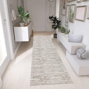 Tapete Passadeira Cozinha Mesclado 1,30 x 45cm Jacquard Antiderrapante Artesanal Cru Caramelo Bege Rústico Sem Pelo Lavável