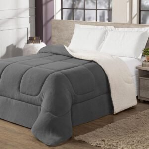 Coberdrom Edredom Solteiro Sherpa Dupla face Macio 2,40m x 1,60m (CINZA)