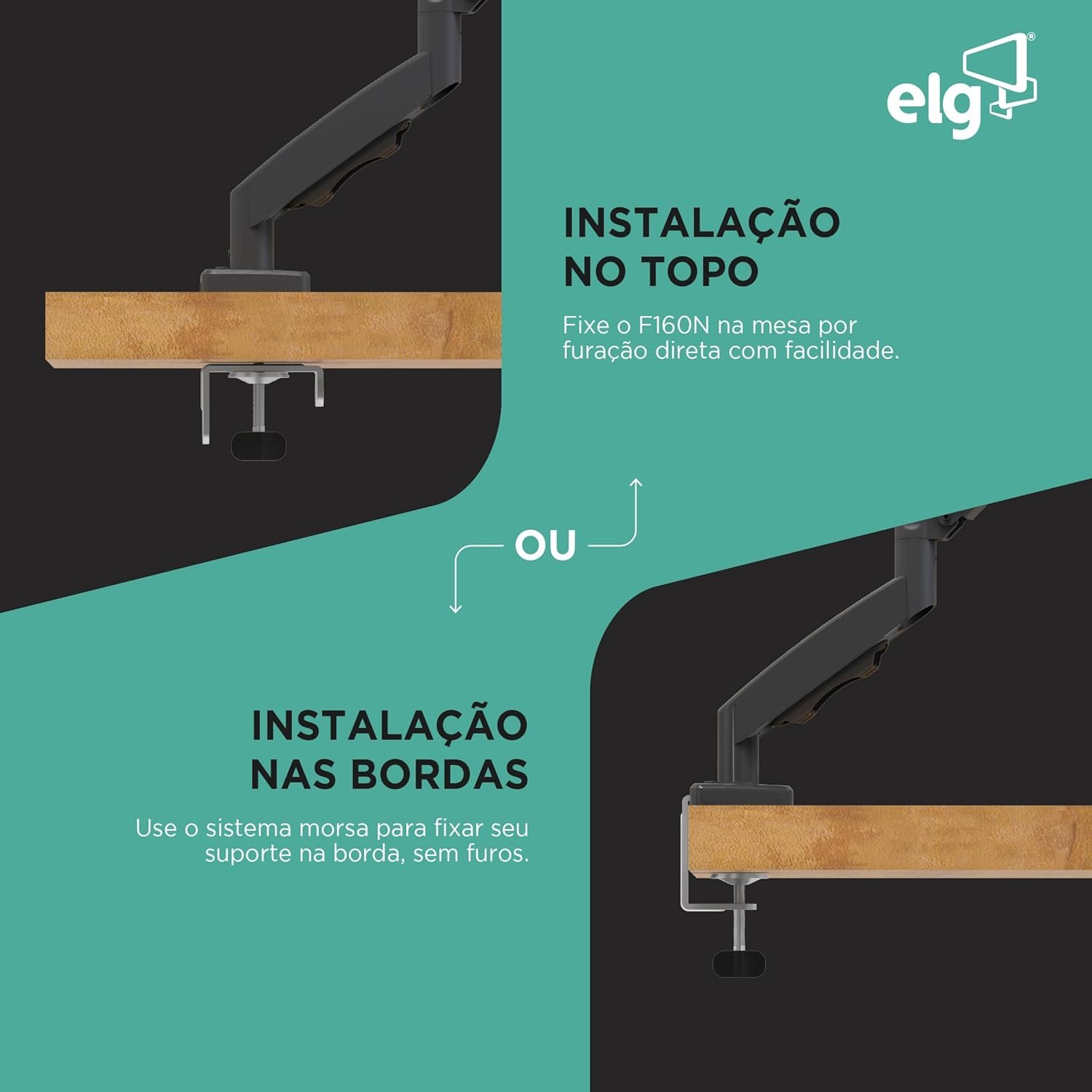 ELG, F160N, Suporte Articulado de Mesa com Pistão a Gás e Ajuste de Altura, 2 Monitores de 17” a 35”, Com Organizador de Cabos, Capacidade de 2kg a 9kg, Preto - Imagem 4