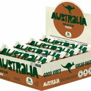 Australia Protein Slim Paçoca, Barra de Proteína com 8g de Proteína, Sem Adição de Açúcares, Sem Glúten, Display com 12 unidades