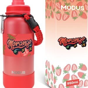 MODUS 950mL Garrafa de Água Térmica Esportiva Inox Isolada a Vácuo com Base Emborrachada Anti Derrapante (Gradiente Preto a Vermelho)