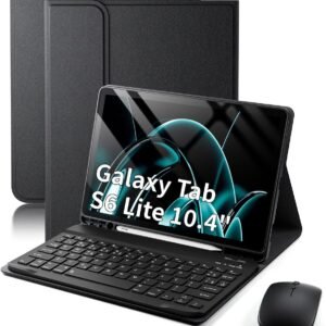 Capa com teclado para Samsung Galaxy Tab S6 Lite 10,4 polegadas, mouse e capa fina com teclado destacável e suporte para S Pen – Preto