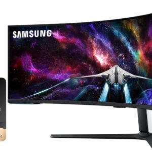 Monitor Gamer Samsung Odyssey 57″ Mini LED, DUHD, 240Hz, 1ms, tela super ultrawide, HDMI, Display Port, USB, Freesync Premium Pro, com ajuste de altura, branco, série Neo G9