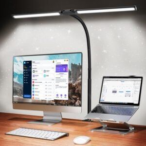 luminaria de mesa LED para escritório e casa, 5 cores de luz, 10 níveis de escurecimento, proteção para os olhos luminária de mesa, adequada para leitura, estudo, bancada de trabalho (preta)