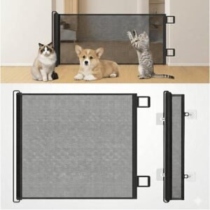 Grade de Proteção para Cachorros e Bebês,Portão Retrátil em Tela de Proteção, Cercado para Escadas, Corredores e Varandas, Fácil Instalação Cercado para Bebê e Pet(Preto-70 * 110)