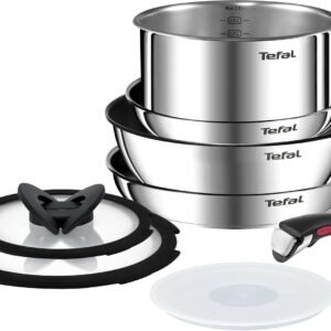 Jogo de Panelas Tefal Ingenio 4 peças Antiaderente Titanium, Thermo Sinal, cabo removível, uso no fogão/forno/geladeira, tampas retráteis e herméticas
