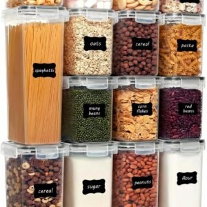 Decolab Kit Potes Herméticos Plástico Com Vedação BPA Free – Organizador de Cozinha Geladeira Porta Mantimentos (15, preto, Retangular)