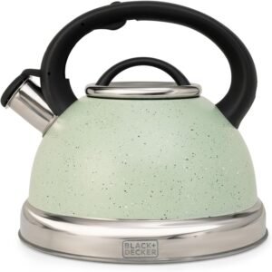 BLACK+DECKER Chaleira com Apito 3 Litros Steam&Stone – Corpo em Aço Inoxidável com Acabamento Marmorizado na cor Mint, Base Compatível com Indução e Cabo em Nylon