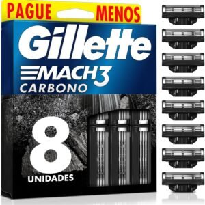 Refils Para Barbear Gillette Mach3 Carbono Carga para Aparelho de Barbear com Carvão Ativado 8 Uds