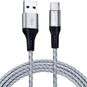 Geonav Cabo USB-C (tipo C) para USB, carregamento rápido, nylon trançado, 1,5MT, UCC06, Cinza/Branco