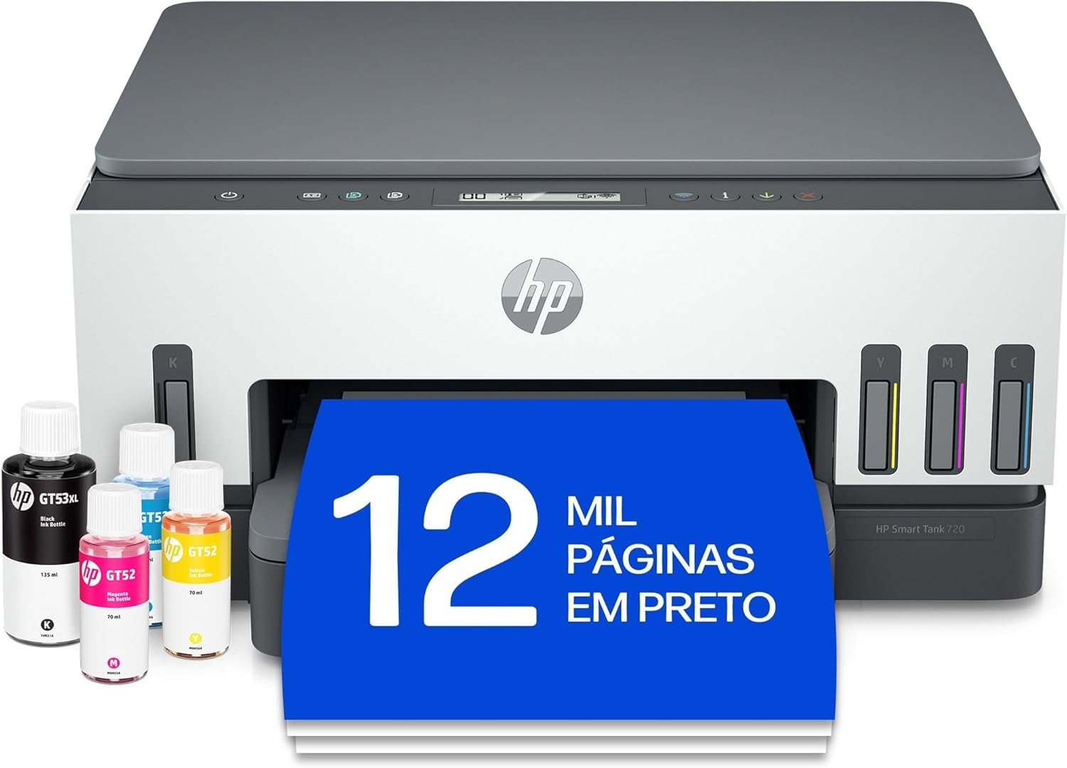 Impressora Multifuncional HP Smart Tank 724 Tanque de Tinta Colorida Wi-Fi Scanner Duplex. Funções: Imprimir, Copiar, Digitalizar. Cor: Branco (2G9Q2A)