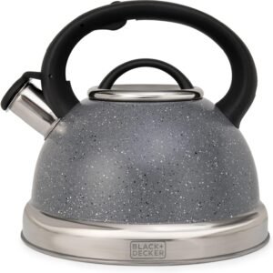 BLACK+DECKER Chaleira com Apito 3 Litros Steam&Stone – Corpo em Aço Inoxidável com Acabamento Marmorizado na Cor Dark Grey, Base Compatível com Indução e Cabo em Nylon Resistente