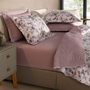 Kit Cobre Leito Colcha Boutis 3 Peças Matelado Ultrassônico Estampado Dupla Face Porta Travesseiro Aba Americana Micro Percal 150 Fios (Diana Rosa, Casal)