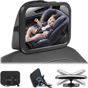 Espelho Retrovisor para Banco Traseiro, Espelho Retrovisor 360 Ajustável para Automóvel, Espelho Back Seat, Square para Auto Preto Tamanho Único