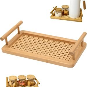 Bandeja de Bambu, e Palhinha Natural com Alças 28x16cm, Servir, Decorar, Design Moderno – Casa, Cozinha, Decoração