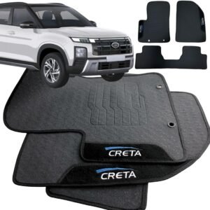 Jogo de Tapete Borracha Automotivo Compativel para Creta 2022 2023 2024 2025 2026 Com Logo Bordado Impermeável Personalizado 3 Peças traseira inteiriça Reforçada