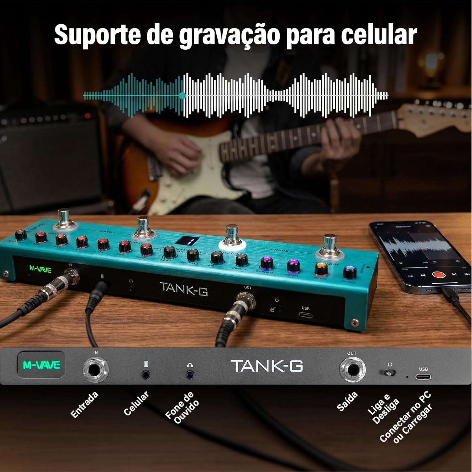 M-VAVE VEDO Tank G Pedal de Guitarra Multi-Efeitos, Effects pedaleira guitarra Reverb Delay MOD AMP Bateria lítio cuvave/mvave Recarregável, 36 Presets, 9 amp, 8 IR Cab Slots, 3 Simulação, Delay - Imagem 5