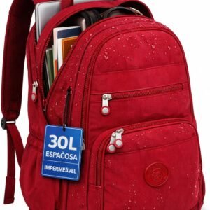 Mochila Grande 30L Nylon Impermeável Feminina Masculina Escolar Juvenil Notebook 15″ — Mochila Preta Resistente com Múltiplos Bolsos, Leve, Casual e Reforçada para Escola e Viagens
