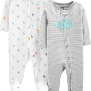 Macacão de dormir para bebês Pacote com 2 pares neutros de algodão com pés para dormir e brincar Simple Joys by Carter’sUnisex Bebê