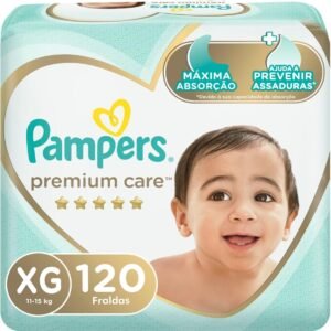 Fralda Descartável Pampers Premium Care – Tamanho XG, 120 Unidades – Proteção Suave com ajuste flexível e respirável, Ajuda a Prevenir Assaduras em seu Bebê, com Loção Hipoalergênica